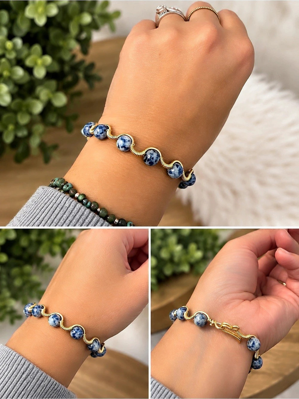 Blue & Gold Beaded Bracelet